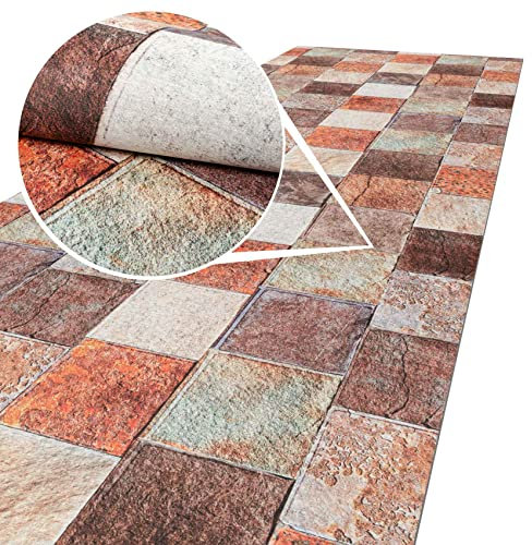 ANRO Küchenläufer Teppichläufer abwaschbar Küchenteppich Flurläufer Backstein waschbar Antirutsch 65x300cm Viele Größen/Muster