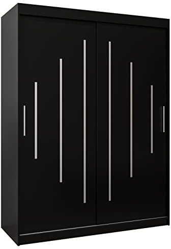 MEBLE KRYSPOL - Kleiderschrank, Schlafzimmerschrank - Schrank Zwei Türen - 4 Fachböden, 2 Stangen, Fachboden - Garderobenschrank York, Körperfarbe Schwarz, Frontfarbe Schwarz - 150x62x200cm