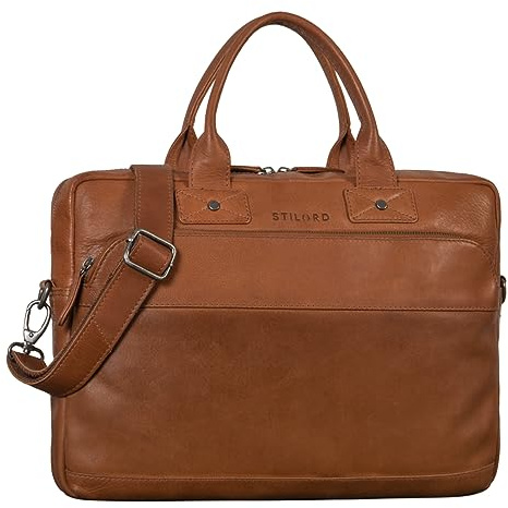 STILORD Alvin Business Laptoptasche Leder Vintage Umhängetasche 15 Zoll Notebooktasche Groß Arbeit Büro Uni Aktentasche Aufsteckbar Echtleder Farbe:Toretto - Dunkelbraun