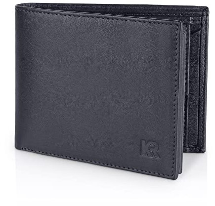 KRONIFY Leder Geldbörse Herren I Echtleder Portmonee Herren I RFID Schutz I Querformat I Herren Geldbörse mit Münzfach I 13 Kartenfächer I Geldbeutel Herren I Nappa Dunkelblau