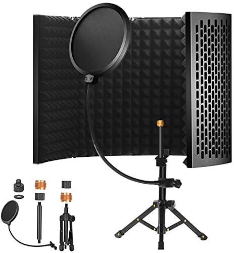 Artebte Mikrofon Isolation Shield mit Pop Filter und Stativ Ständer, 5-Panel Vocal Booth Faltbarer Schaum Anzug für Blaue Yeti Studio Sound Recording Singen