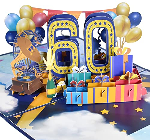 GREETING ART 60 Geburtstagskarte, Pop Up 3D Karte zum 60. Geburtstag, Pop Up Grußkarte, Hochzeitstagskarte, Jubiläums-Grußkarte für Familie, Freunde, Verliebte, Eltern
