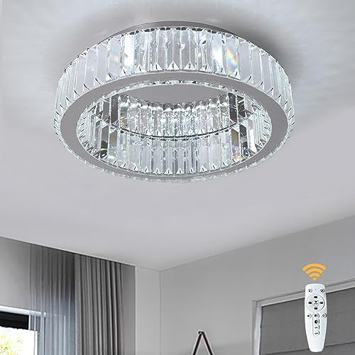 Vinilky Moderne Kristall Kronleuchter, LED Kristall Deckenleuchte mit Fernbedienung Dimmbare Fassung Deckenlampe für Wohnzimmer, Schlafzimmer, Küche, Eingang, Flur