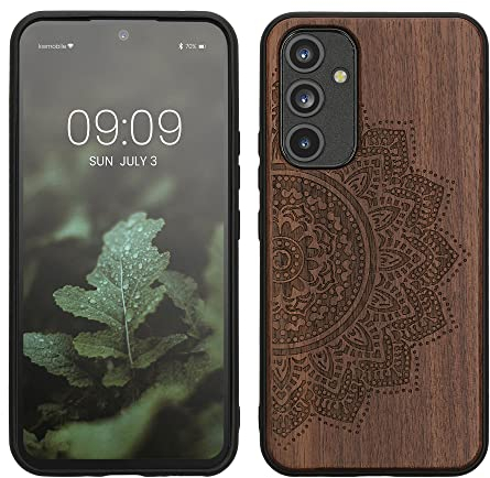 kwmobile Hülle kompatibel mit Samsung Galaxy A54 5G Hülle - Holz Case - Handy Cover - TPU Handyhülle in Dunkelbraun Halbblume