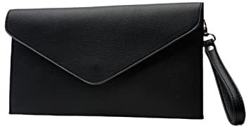 Clutch bags for women Faux Leather Ladies Wristlet Purse Wallet Phone Bag with Detachable Wrist Strap for Evening Holiday Wedding (Black)