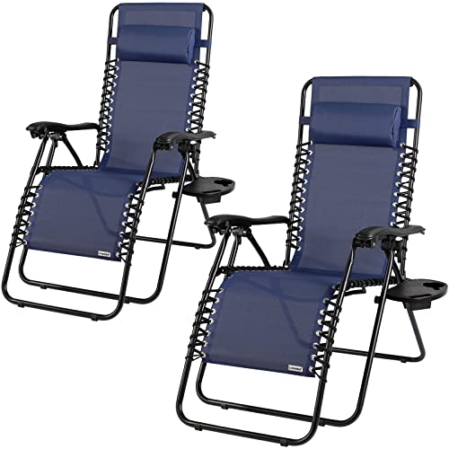 Casaria® 2X Liegestuhl klappbar Garten Wetterfest 175kg Belastbarkeit 184x69x116cm Kissen Ablage Rückenlehne Armlehnen Balkon Sonnenliege Blau