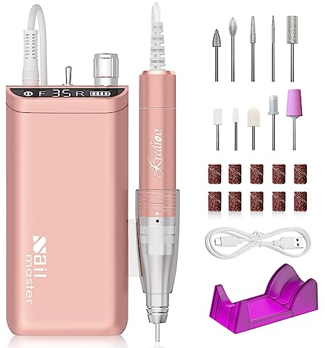 Kredioo Ponceuse pour Ongles 35000 Tours Professionnelle Portable Electrique avec Affichage LED et 10 Embouts pour Manucure Pédicure Retirer Vernis/Gel/Acrylique