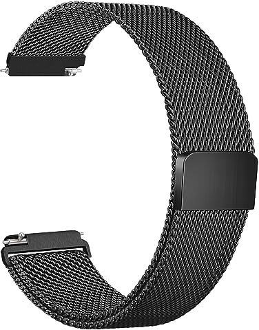 Oumida 20mm 22mm Uhrenarmbänder für Damen Herren, Edelstahl Mesh Armband Metall Ersatzarmband, Verstellbarer Schnellverschluss Armbänder mit Magnetschnalle, 22mm Schwarz