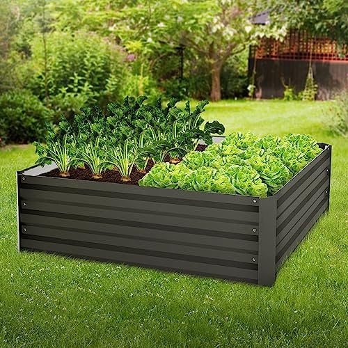 ML-Design Lit de Jardin Surélevé en Métal, 90x90x30 cm, 240L, Anthracite, Résistant aux Intempéries, Bac à Fruits/Fleurs/Légumes/Herbes Aromatiques, Boîte à Plantes, Jardinière Decoration Extérieur