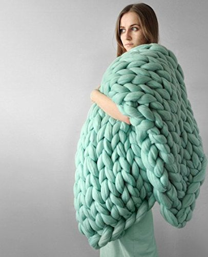 SYSUII Grobstrick Decke,Grob Gestrickte Decke Wolldecke Strickdecke Tagesdecke Handgefertigt Kuscheldecke Sofadecke Bettüberwurf Blanket Geschenk für Weihnachten Neujahr Geburtstag - 50 * 50cm,Grün