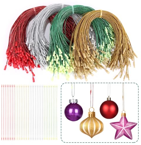 GWHOLE 400 Stück Weihnachten Schmuck Aufhänger Ornament Haken Weihnachts Hängeseile Weihnachtsschmuck-Kleiderbügel Weihnachtenbaumkugel Schnur zum Aufhängen mit Druckknöpfen für DIY Deko TLN