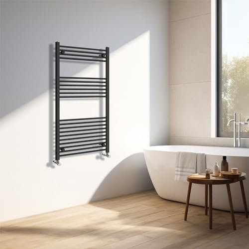 NRG Black Heated Towel Rail Straight Designer Bathroom Radiator - 1200×600mm