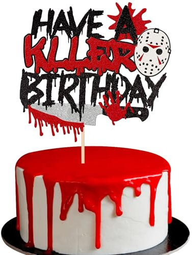 Xsstarmi 1 Packung Have a Killer Birthday Cake Topper Glitter Horror Movie Scream Cake Pick Bloody Horror Classic Cake Decorations for Halloween Theme Birthday Party Supplies
