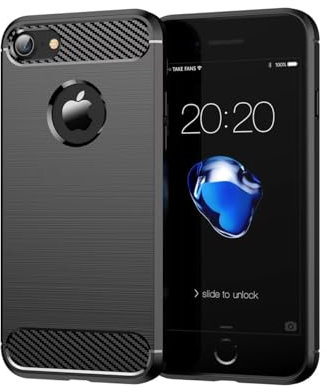 Jhxtech Hülle für iPhone SE 2 2020/iPhone SE 3 2022 Hülle, ultradünne Handyhülle mit Stoßdämpfung aus Karbonfaser TPU Gummi Schutzhüllen für iPhone SE 2 Schwarz