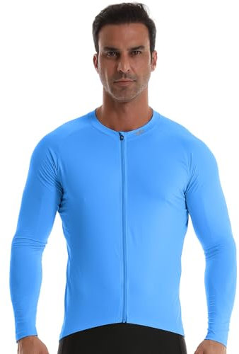 Wulibike Cycling Jersey Mens,Reflective Road Bike Jersey Breathable Quick Dry and 3 Pockets Cycle Shorts Sleeve Blue L