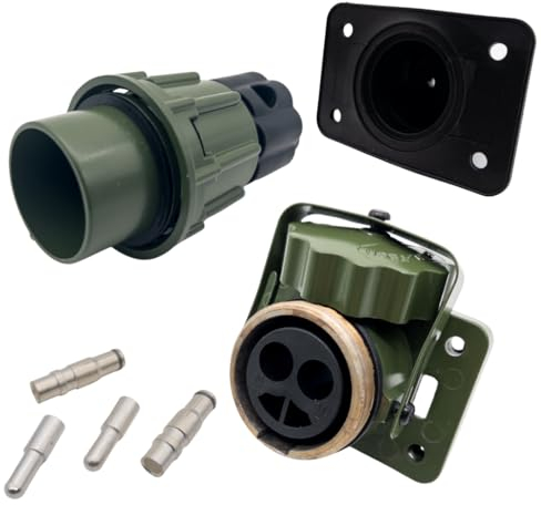 SERTPLAS - 2 polige NATO Steckdose inkl. Stecker mit 4 Kontaktstiften 35mm² und Nato Gummidichtung, passend Militärfahrzeuge, Feuerwehrfahrzeuge, Krankenwagen, Land & Baumaschinen, LKW, Anhänger