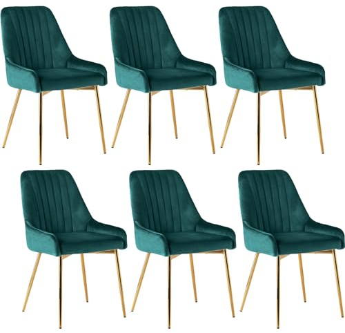 Esszimmerstühle 6er Set, Samt Essstuhl, Komfortable Küchenstühle für Esszimmer, Polsterstuhl mit Goldenen Metallbeinen, Ergonomische Dining Chairs
