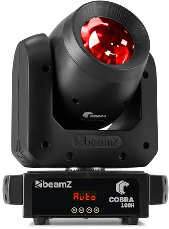 Beamz Cobra 100H Moving Head LED 100 Watt Beam DMX Licht, Bühnenlicht, 6 Facetten Prisma, Auto Modi, 7 Feste Gobos, GOBO-Shake, Rainbow, Flashrate 1-20Hz, IP20, Discolicht Partylicht - Schwarz