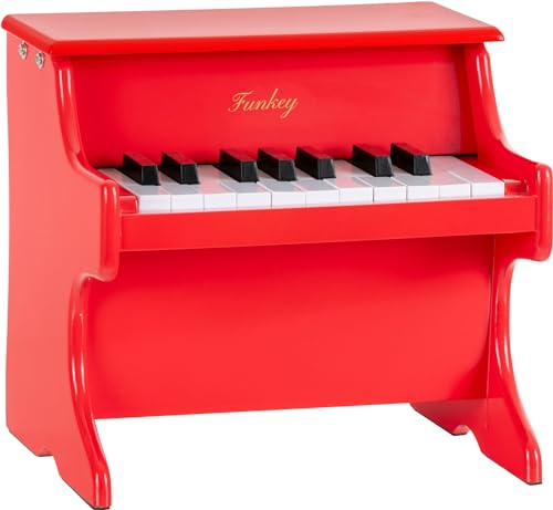 Funkey MP-18 MkII Mini Spielzeug Piano - Metallophon in Klavier Optik - 18 Tasten ideal für kleine Kinderhände - Kinderklavier für Kinder ab 3 Jahren - Rot