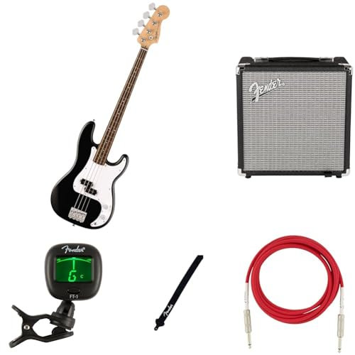 Fender Squier Debut Precision Bass Guitar Kit for Beginners, includes Amplifier, Cable, Strap, and Tuner, Black