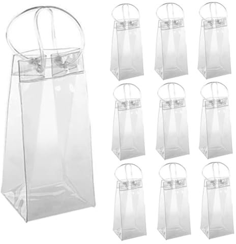 JDigJid - Bolsa de hielo para botella de vino portátil de 10 piezas, bolsa de hielo, bolsa de PVC, transparente con asa