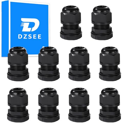 DZSEE M20 Cable Gland 10Pcs, 20mm Armoured Cable Glands Waterproof, Plastic Nylon Compression Glands Connectors with Locknut and Washer, Ideal for Cable Installation and Equipment Maintenance