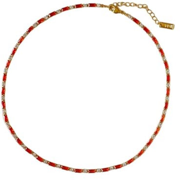 Epinki Damen Halsketten, Klassiker Anhänger Halskette Bead-Kette Damen, Vergoldet Edelstahlkette für Damen mit Rechteckschliff Zirkonia Rot, Rot