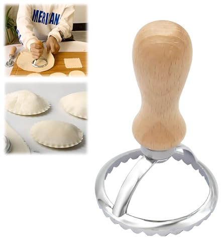 Kuchenform, Spitzenkuchenform, Ravioli-Stempel, Ausstechform, Edelstahl, Ravioli-Form mit Holzgriff, für italienische Teigtaschen, Nudeln, Pierogi, Spaghetti, Lasagne und Kuchen, Gebäck (rund)