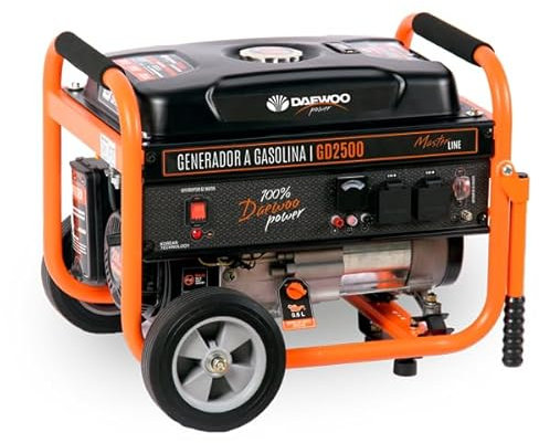 Daew0o Generador a Gasolina GD2500-S - 2.2 kW Máx, 2.0 kW Nominal, Motor 196 cc, Depósito 15 L, AVR, Monofásico, Sensor de Aceite, 65 dB 700101