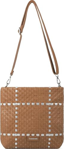 Queenoris Modische kleine gewebte Tasche für Damen, geeignet für Frauen, handgefertigte Handtasche mit Streuner-Handtasche, Braun und silberfarben