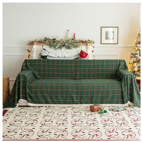 HonunGron Jeté de Canapé Jeté de Lit Noël, Couverture de Jet en Chenille Glands Plaid Couverture de Canapé, Housse de Canapé Noël Jeté de Canapé Protector Décorations de Noël (Vert,180x300cm)