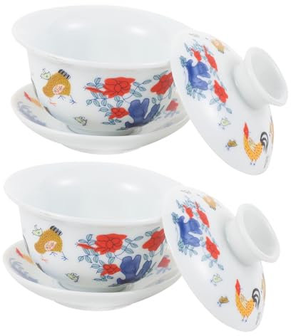 Ciieeo Ensemble De 2 Tasses À Thé De Style Chinois Avec Couvercle En Céramique Et Tasses Peintes Pour Le Temps