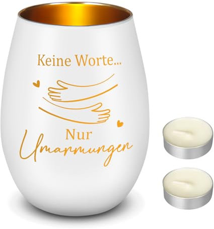 Nuenen Trauergeschenk Trauerlicht Windlicht mit Gravur Trauerkerze Geschenke für Trauernde zur Beerdigung Trauer Deko Gedenkkerze Windlicht Gedenklicht Erinnerungslicht(Weißgold,Umarmung)