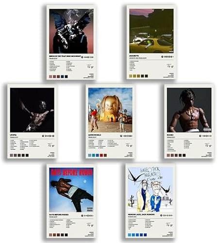 Generisch Travis Poster Scott Albumcover, limitierte Auflage, ungerahmt, 20 x 30 cm, Raumästhetisch, scannbar, Songcode, Musikposter, 7 Stück