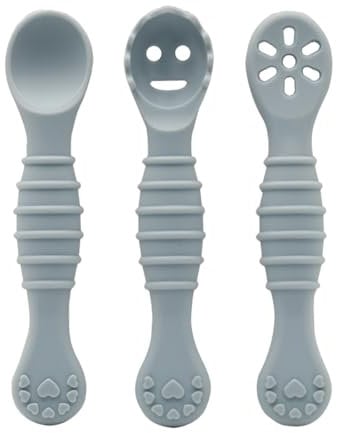 Lot de 3 Cuillères en Silicone pour Bébé, Cuillères d'apprentissage pour Enfants et Bébé, Pré Cuillères d'Apprentissage pour Enfants, Idéales pour le Sevrage et le Baby-Led Weaning