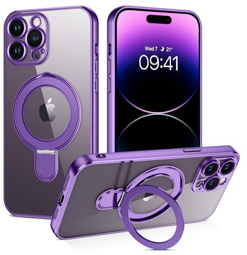 BENTOBEN Magnetic Case for iPhone 14 Pro Max [Compatible with Magsafe], Invisible Ring Stand Clear Back Soft TPU Plating Edge Military Grade Protection Shockproof Cover for iPhone 14 Pro Max, Purple