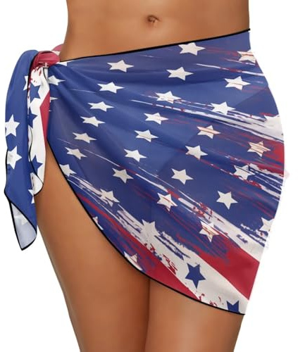 Srengjodk Bikini en mousseline de soie pour maillot de bain, couverture de plage, paréo drapeau, 20 x 140 cm, Chic USA, Taille Unique