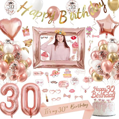 Deko 30 Geburtstag Frau, Luftballon 30. Geburtstag Roségold, 30 Geburtstagdeko Frauen Deko, Geburtstagsdeko 30 Happy Birthday Banner, Geburtstagsdeko Rosegold Ballons