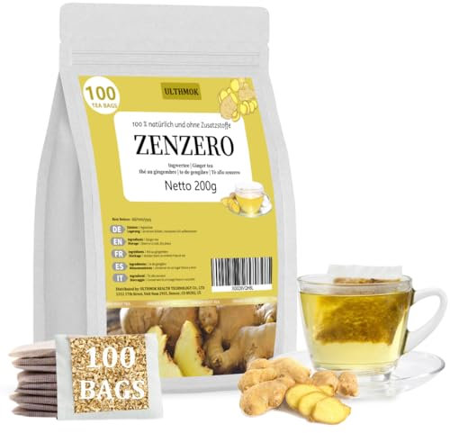 Tè allo Zenzero (100 bustine) | Tè allo Zenzero | Radice di Zenzero Grattugiata, Perfetta per Preparare il tè allo Zenzero, senza additivi, 100% naturale...
