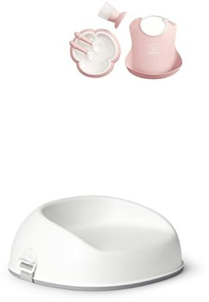 Bundle of BabyBjörn Küchenset für Kinder, 5 Teile, Blassrosa + Sitzerhöhung, Weiß