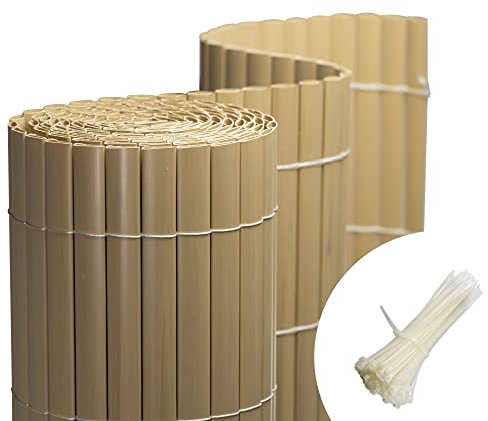 jarolift Canisse en PVC Standard Brise Vue pour Jardin Balcon Terrasse, Extérieur Balcon Clôture Résistante à la Corrosion et aux Intempéries,120 x 500 cm, Bambou, Inclus 50 Serre-Câbles Transparent