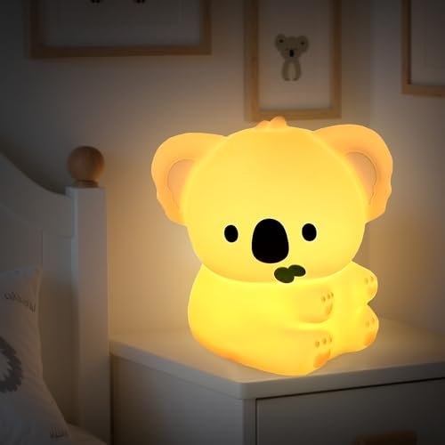 Vicukten Nachtlicht Kinder Koala Nachtlampe, Lampe Dimmbar Timer, Touch-Steuerung Silikon Nachtlicht Baby, USB-Aufladbar Niedliche Kawai Lampe, Kinderzimmer Deko