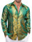 Ailisus Yellow Green Men's Silk Shirts Paisley Long Sleeve Button Down Dress Shirt Western Casual Tops Woven Party Wedding