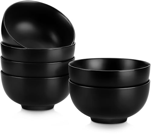 MALACASA 780ml Porcelain Soup Bowls Set of 6, Cereal Bowls, Black