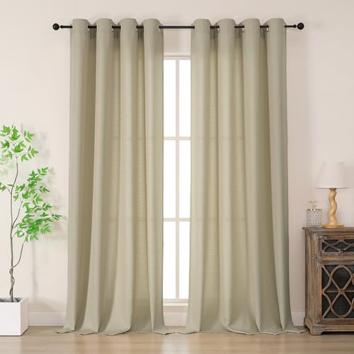 Simplebrand Gardinen Vorhänge mit ösen lang Modern Leinenoptik Halbtransparent Ösenvorhang für Wohnzimmer gardinen Schlafzimmer Kinderzimmer mädchen Raumteiler 2er Set Leinenfarben H 245 x B 140 cm