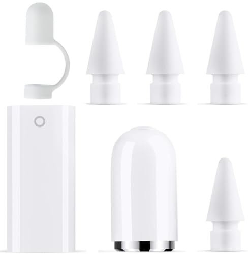 4 Pezzi Punte Tips Punta Per Apple Pencil+ 1 Ersatzstiftkappe + 1 Adattatore + 1 Magnetische Stiftkappe Anti-Verlust-Seil, Alta Sensibilità Punte, Per 1A e 2A Generazione