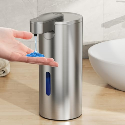 Seifenspender Automatisch, Edelstahl, Berührungslos, 340ml Elektrischer Seifenspender mit Sensor, USB Wiederaufladbar für Bad, Küche