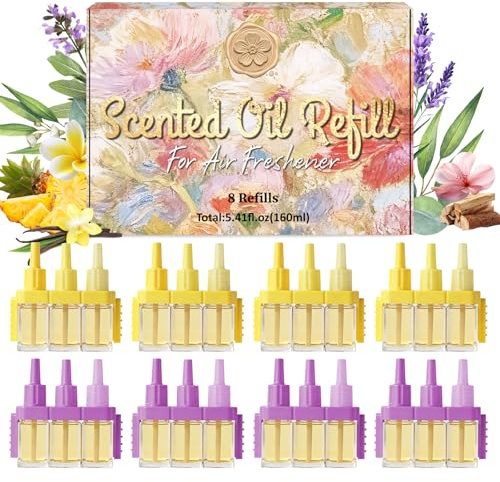 SCENTORINI Duftölflakon Nachfüller Kompatibel mit Febreze Ambi Pur 3Volution, 8 Sets x20 ml, Duftstecker Lavendel-Eukalyptus-Salbeiblüten und Hawaii-Vanille-Sandelholz-Duft