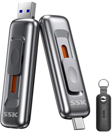 SSK 1TB Portable SSD extern, bis 560 MB/s, Schiebe-Dual-Laufwerk USB-C/A | USB 3.2 Gen 2 SSD-Festplatte mit USB-C/A, externe Festplatte für iPhone 15/16/17, Android, Windows, Mac, Tablet und TV