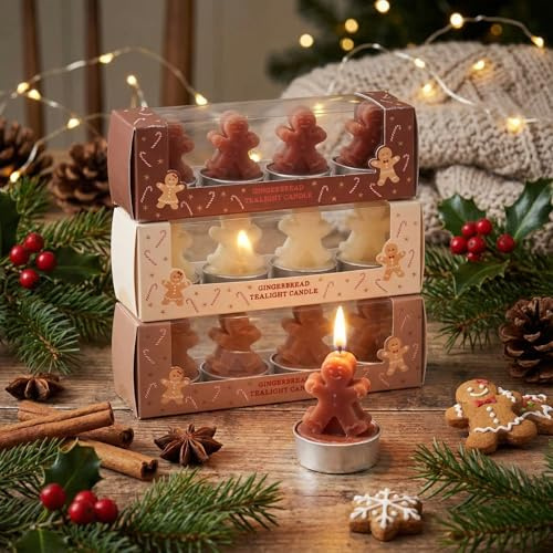 MIJOMA Teelichter Set Lebkuchen - 12 Stück im 3er-Geschenkset - Deko-Kerzen in Lebkuchenmann-Form - Weihnachtsdeko, Advent, Tischdeko, Geschenkidee
